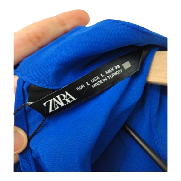 Zara Structured Wrap Drapery Style  Blue Blouse Size Large NWT - Picture 6 of 11